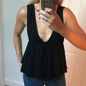 V-cut babydoll black knit tank